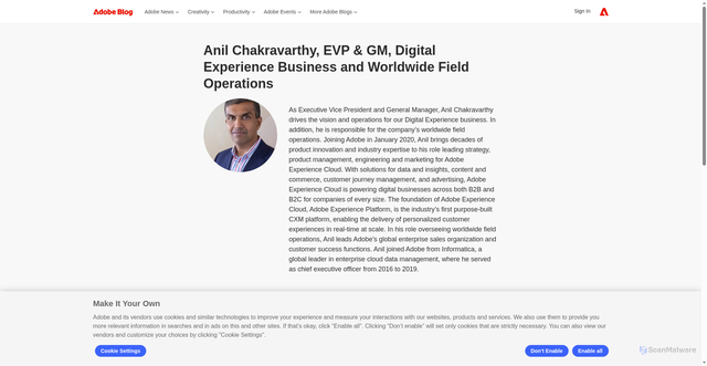 Security scan screenshot of https://blog.adobe.com/en/authors/anil-chakravarthy
