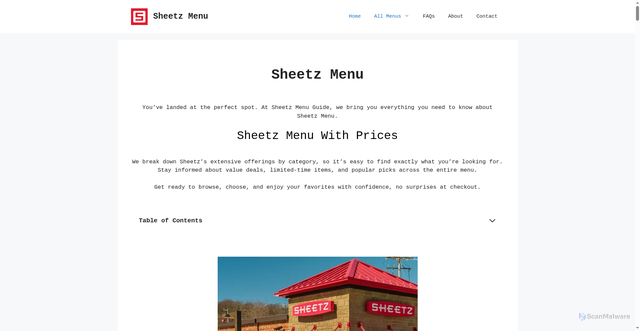 Security scan screenshot of https://sheetzmenu.us/