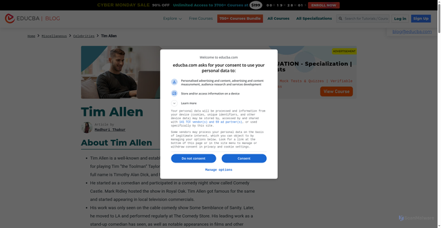Security scan screenshot of https://www.educba.com/tim-allen/