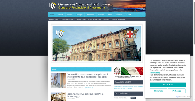 Security scan screenshot of http://www.cdlalessandria.it/