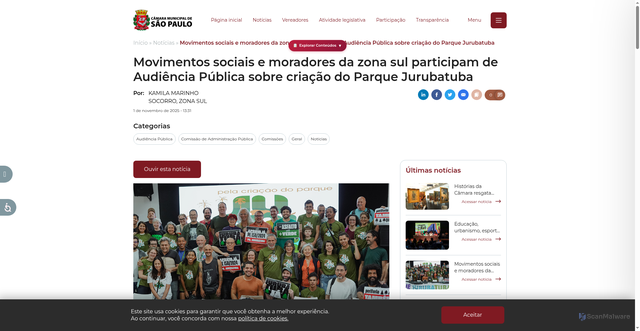 Security scan screenshot of https://www.saopaulo.sp.leg.br/blog/movimentos-sociais-e-moradores-da-zona-sul-participam-de-audiencia-publica-sobre-criacao-do-parque-jurubatuba/