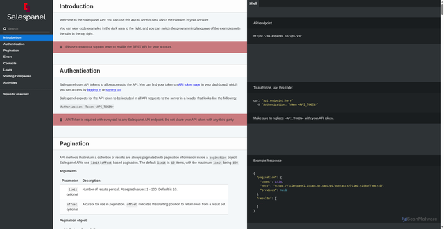 Security scan screenshot of https://api.salespanel.io