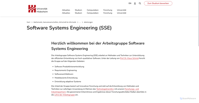 Security scan screenshot of https://sse.uni-hildesheim.de