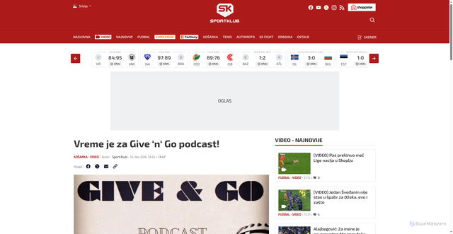 Security scan screenshot of https://sportklub.rs/kosarka/nba/a137389-Vreme-je-za-Give-n-Go-podcast/