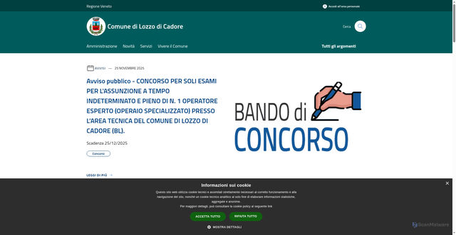 Security scan screenshot of https://www.comune.lozzodicadore.bl.it/it