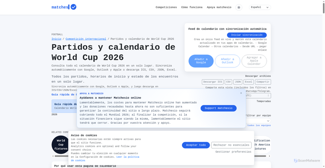 Security scan screenshot of https://www.matchesio.com/es/competition/world-cup/