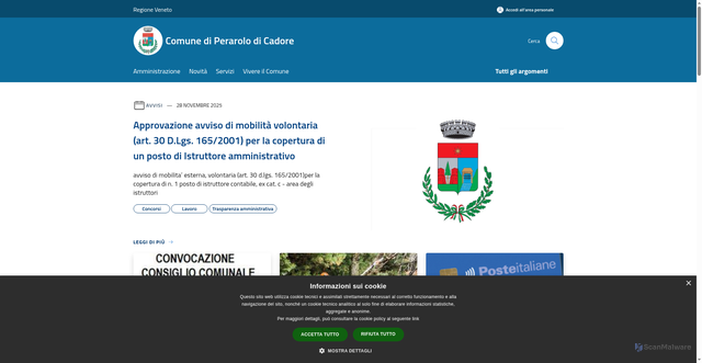 Security scan screenshot of https://www.comune.perarolodicadore.bl.it/it