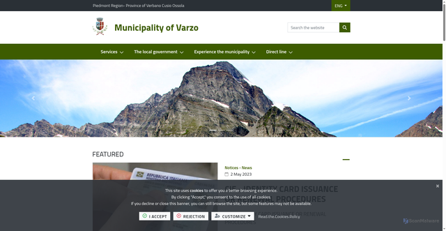 Security scan screenshot of https://www.comune.varzo.vb.it/it-it/home