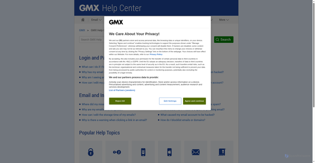Security scan screenshot of https://support.gmx.com