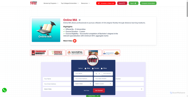 Security scan screenshot of http://onlinevidyaa.com/courses/online-ma