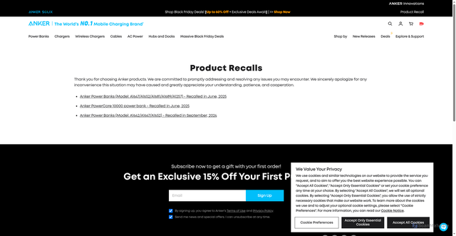 Security scan screenshot of https://www.anker.com/product-recalls