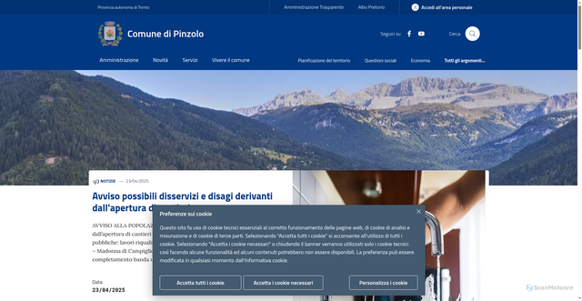 Security scan screenshot of https://www.comune.pinzolo.tn.it