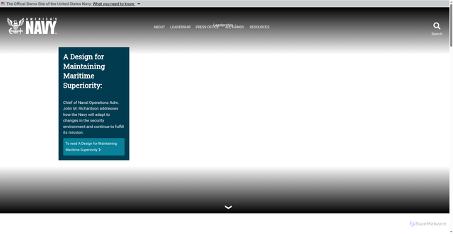 Security scan screenshot of https://usnavy.github.io/nxt-navy-demo-site/leadership-cno.html