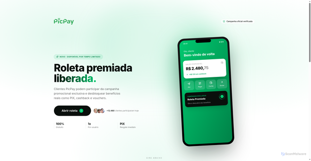 Security scan screenshot of https://picpay-roleta.vercel.app/