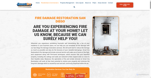 Security scan screenshot of https://smartdryrestoration.com/fire-damage-restoration/
