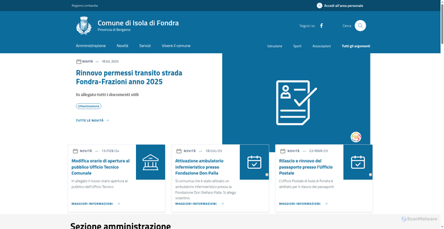 Security scan screenshot of https://www.comune.isoladifondra.bg.it/home/index.html