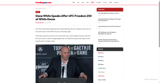 Security scan screenshot of https://trendingusa.com/mma/dana-white-speaks-after-ufc-freedom-250-at-white-house