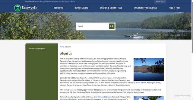Security scan screenshot of https://www.tamworthnh.gov/1192/About-Us
