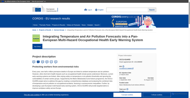 Security scan screenshot of https://cordis.europa.eu/project/id/101198889