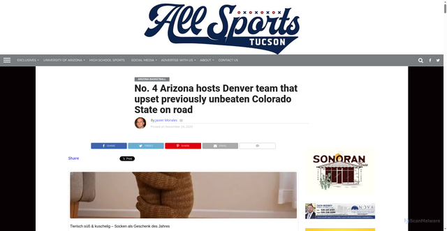 Security scan screenshot of https://allsportstucson.com/2025/11/24/no-4-arizona-hosts-denver-team-that-upset-previously-unbeaten-colorado-state-on-road/