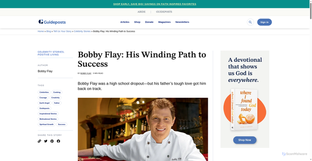 Security scan screenshot of https://guideposts.org/positive-living/bobby-flay-his-winding-path-to-success/
