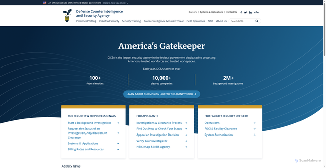 Security scan screenshot of https://www.dcsa.mil/
