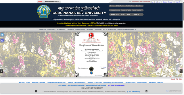 Security scan screenshot of https://online.gndu.ac.in