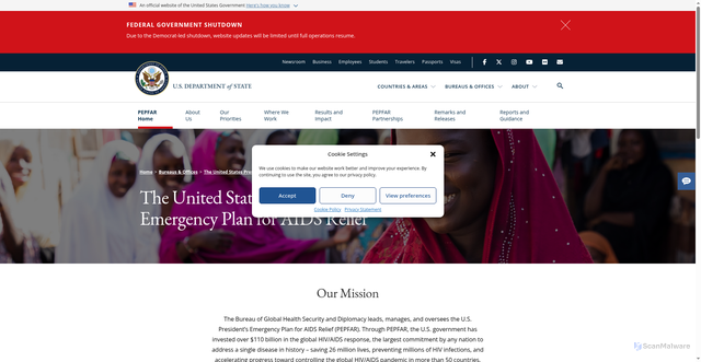 Security scan screenshot of https://www.state.gov/pepfar/