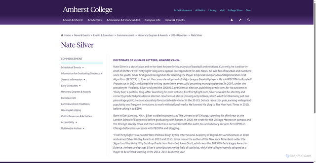 Security scan screenshot of https://www.amherst.edu/news/events/commencement/awards/2014-honorees/nate-silver