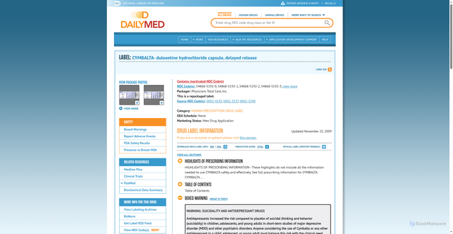 Security scan screenshot of https://dailymed.nlm.nih.gov/dailymed/lookup.cfm?setid=81a06b90-50d3-40c1-98ca-0e344c76b2c4