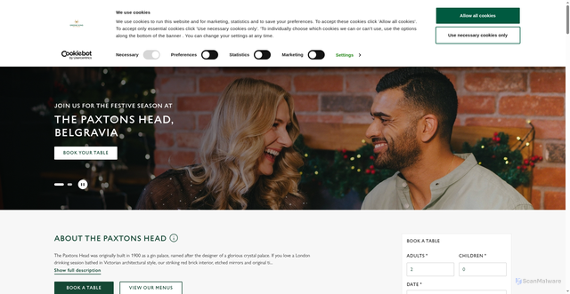 Security scan screenshot of https://www.greeneking.co.uk/pubs/greater-london/paxtons-head?td_id=22f8501baf30b3bf9d0a3470fb6c334286c43d0f92e3eb2d8a902009f6742c23&utm_source=braze&utm_medium=email&utm_campaign=ht_bau_pitstop-shiftmas-festivedrinks-motm_2549-sla&utm_keyword=email&utm_content=header_nav_home