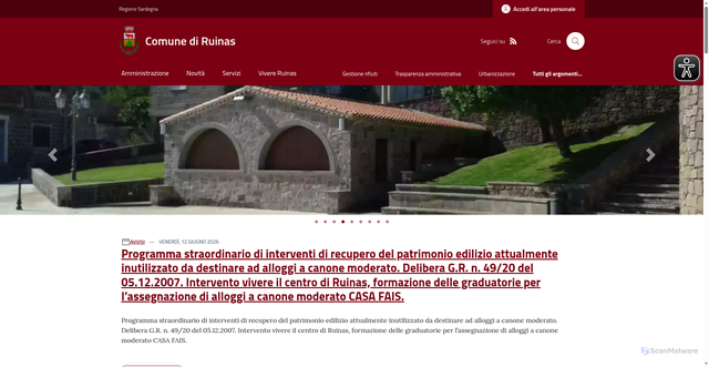 Security scan screenshot of https://www.comune.ruinas.or.it