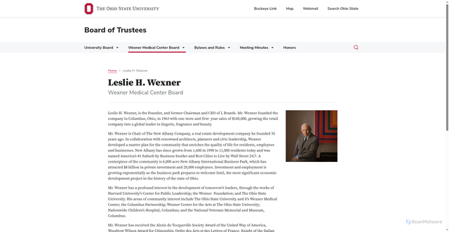 Security scan screenshot of https://trustees.osu.edu/people/leslie-wexner