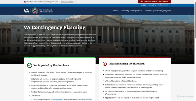 Security scan screenshot of https://department.va.gov/contingency-planning/