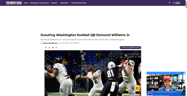 Security scan screenshot of https://thehuskyhaul.com/posts/scouting-washington-football-qb-demond-williams-jr-01hmq1kfgnp5