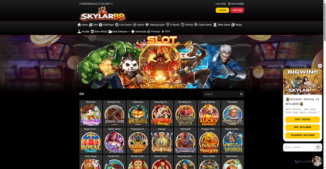 Security scan screenshot of https://apkskylar88.com/desktop/game/slot/og