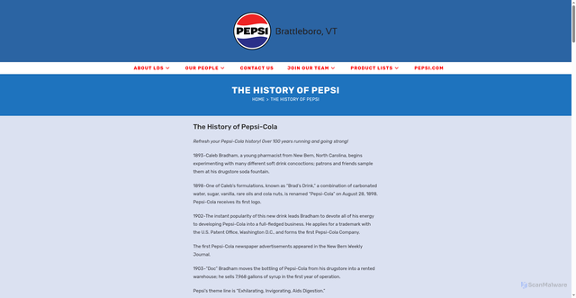 Security scan screenshot of https://pepsibrattleboro.com/the-history-of-pepsi/