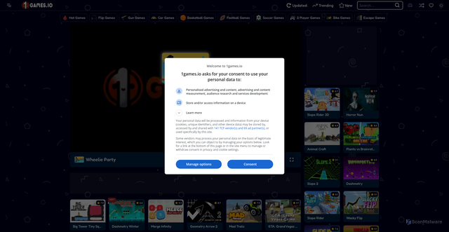 Security scan screenshot of https://wheelie-party.1games.io