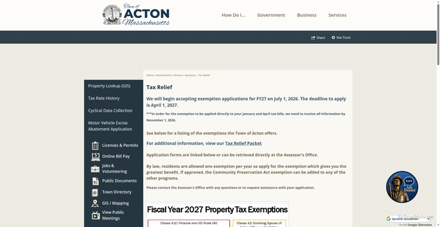 Security scan screenshot of https://www.actonma.gov/765/Tax-Relief
