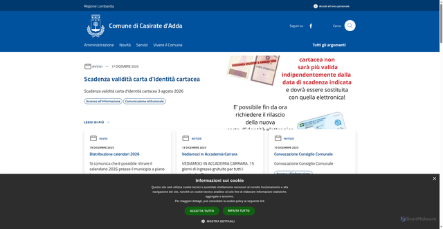 Security scan screenshot of https://comune.casirate.bg.it/it