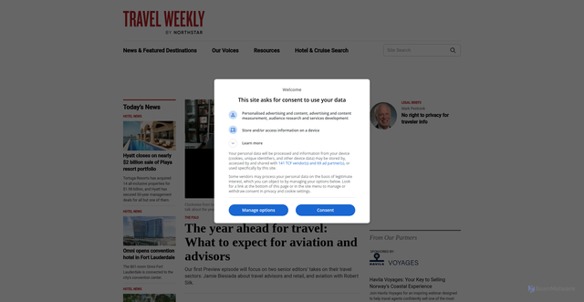Security scan screenshot of https://travelweekly.com