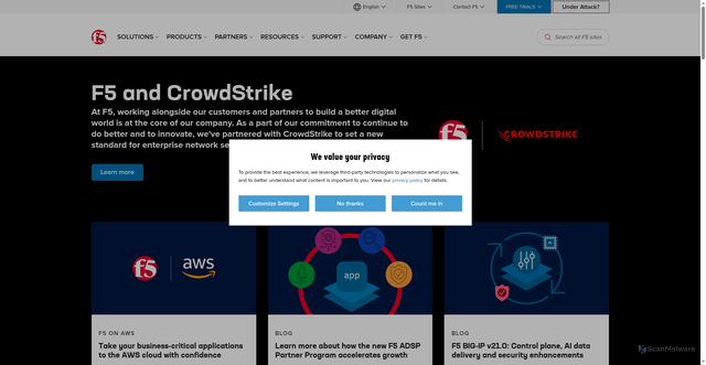 Security scan screenshot of https://www.f5.com/