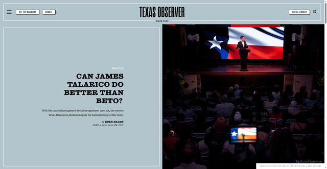 Security scan screenshot of https://www.texasobserver.org/james-talarico-general-election-campaign-tour/