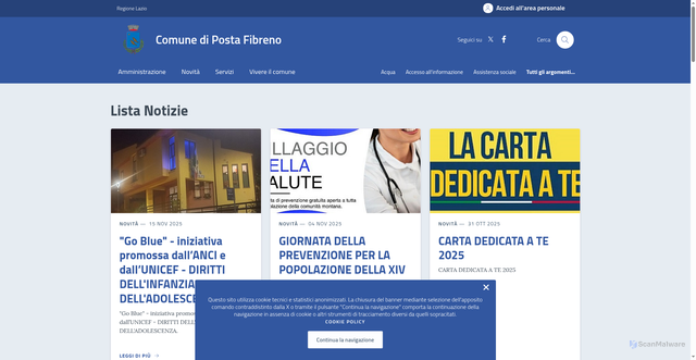 Security scan screenshot of https://www.comune.postafibreno.fr.it/