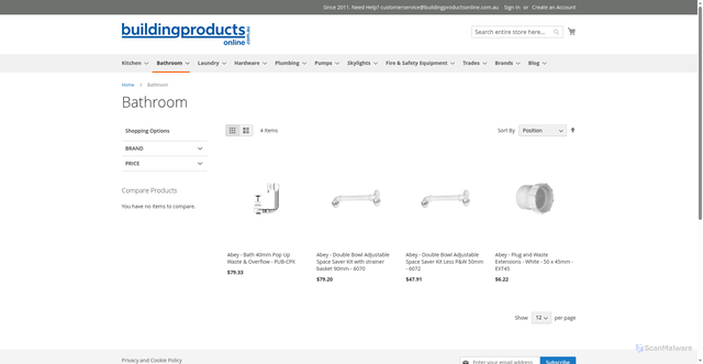 Security scan screenshot of https://buildingproductsonline.com.au/bathroom/