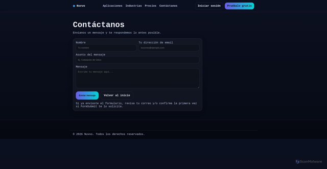 Security scan screenshot of https://nuvvo.org/contactanos.html
