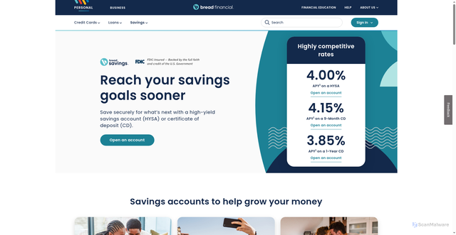 Security scan screenshot of https://www.breadsavings.com/