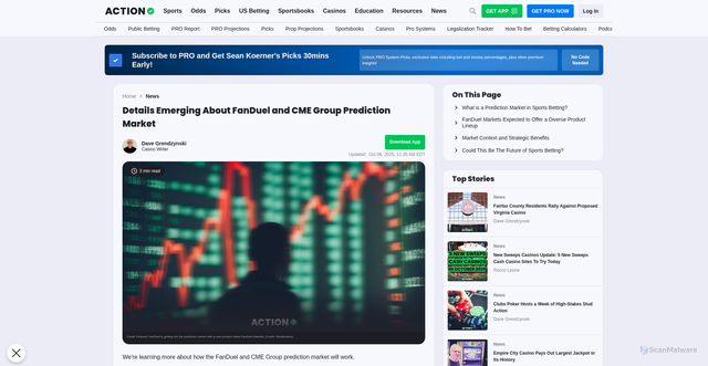 Security scan screenshot of https://www.actionnetwork.com/news/details-emerging-about-fanduel-and-cme-group-prediction-market