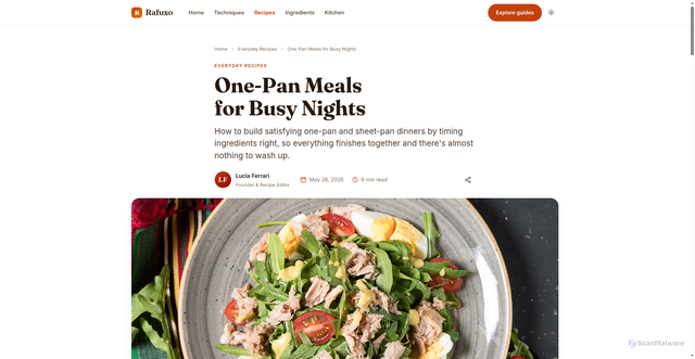 Security scan screenshot of https://rafuxo.pages.dev/one-pan-meals-for-busy-nights/