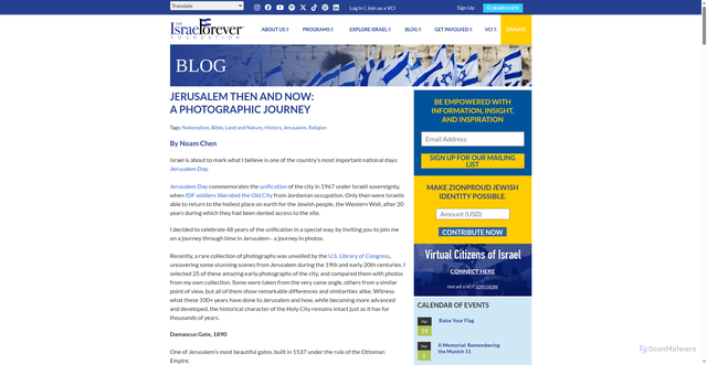 Security scan screenshot of https://israelforever.org/interact/blog/jerusalem_then_and_now/